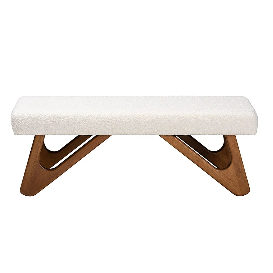 Baxton Studio Rika Japandi Cream Boucle Fabric and Walnut Brown Finished Wood Bench