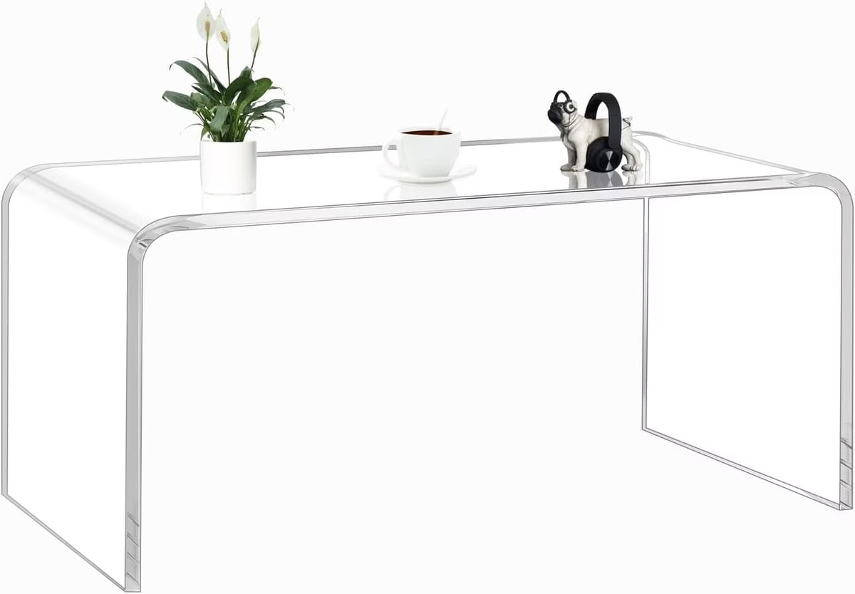 VDGPWA 32" Rectangle Waterfall Coffee Table, 0.6" Thick All Acrylic, Clear