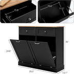 Hlivelood Double Trash Cabinet Tilt Out 20 Gallon, Pet Proof Kitchen Trash Cabinet Laundry Hamper with Cutting Board, Wood Garbage Recycling Station Hideaway Trash Holder Drawers
