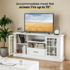 TV Stand for TVs up to 70  with Glass Doors Cubbies and Drawer