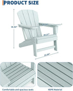 Modern HDPE Plastic Adirondack Chair - Oversize 380LB Poly Lumber Weather Resistant Firepit Chair - Outdoor Patio Chairs , Backyard, Lawn, Deck, Pool, Porch - Light Blue