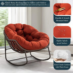 Outdoor Papasan Rocking Chair, Patio Oversized Wicker Egg Rocking Chair, Indoor & Outdoor Comfy Rocker Chair with Thick Cushion, Modern Lounge Chair for Front Porch, Garden, Backyard, Grey