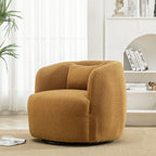 34" Wide Boucle Swivel Barrel Chair, No Assembly Round Upholstered Armchair Accent Chair Single Sofa Chair with Toss Pillow for Living Room and Bedroom, Taupe