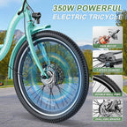 MOONCOOL 350W Motorized Electric Trike, 7 Speed 3 Wheel Electric Bicycle with 36V 10Ah Lithium Battery UL Certified, 24" Electric Tricycle for Adults with Rear Basket