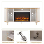 OKD Luxury Fireplace TV Stand for TVs Up to 80 inches, 70" Modern Fluted Entertainment Center with Electric Fireplace, Media Console TV Stand for Living Room,Natural Oak