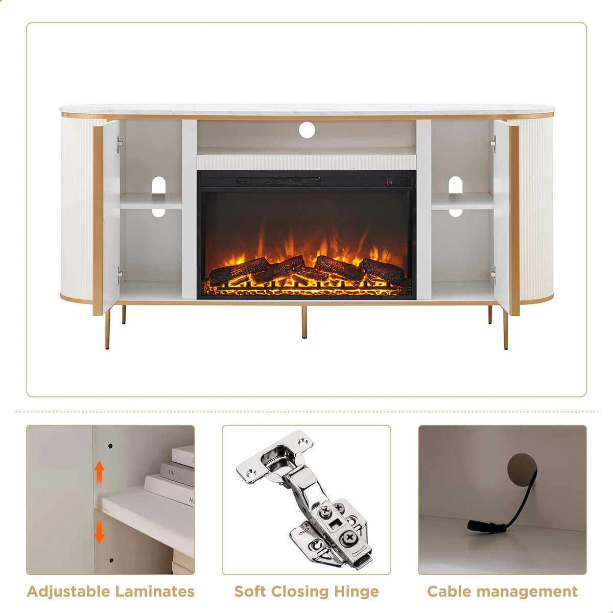 OKD Luxury Fireplace TV Stand for TVs Up to 80 inches, 70" Modern Fluted Entertainment Center with Electric Fireplace, Media Console TV Stand for Living Room,Natural Oak