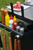 Deluxe 30IN Outdoor Rolling Grill Cook Station, Bar Table with Patio Storage Cabinet and Outdoor Dining Table, Black