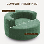 Fumahaus Upholstered Swivel Accent Chair, Oversized Comfy Round Sofa Chair with Two Pillows, Leisure Sofa Chair for Living Room Bedroom, Beige