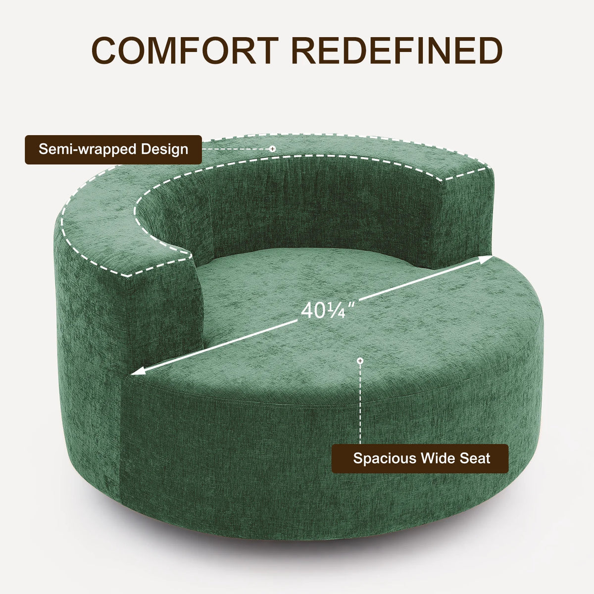 Fumahaus Upholstered Swivel Accent Chair, Oversized Comfy Round Sofa Chair with Two Pillows, Leisure Sofa Chair for Living Room Bedroom, Beige