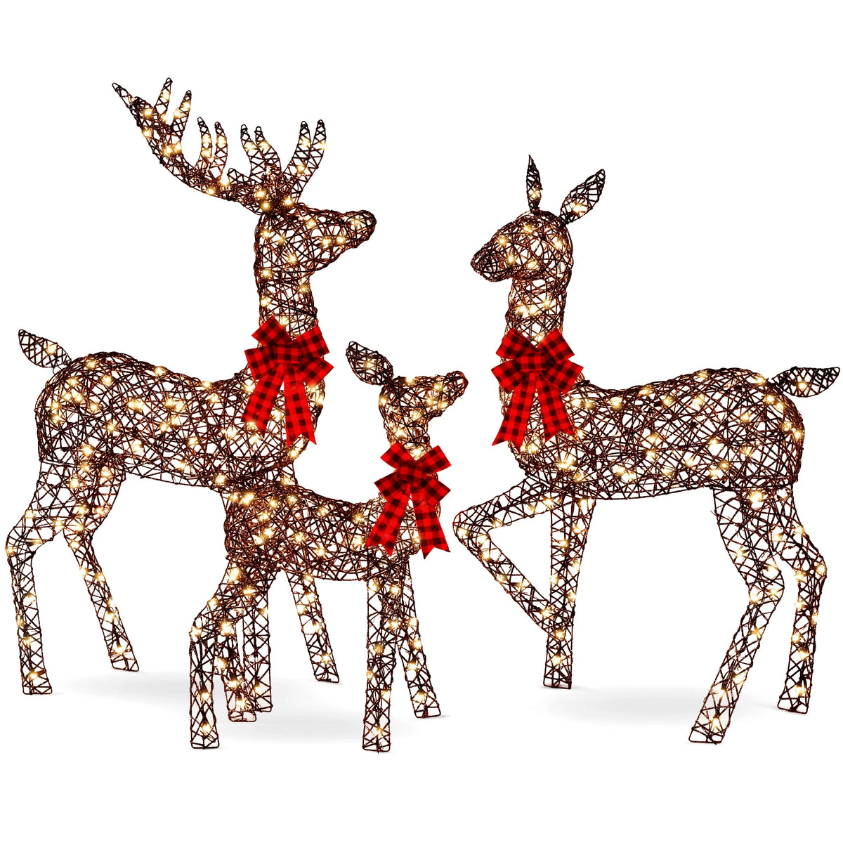 Best Choice Products 6.5ft 3-Piece Lighted Christmas Deer Set Outdoor Yard Decoration w/ 385 LED Lights, Stakes - Gold