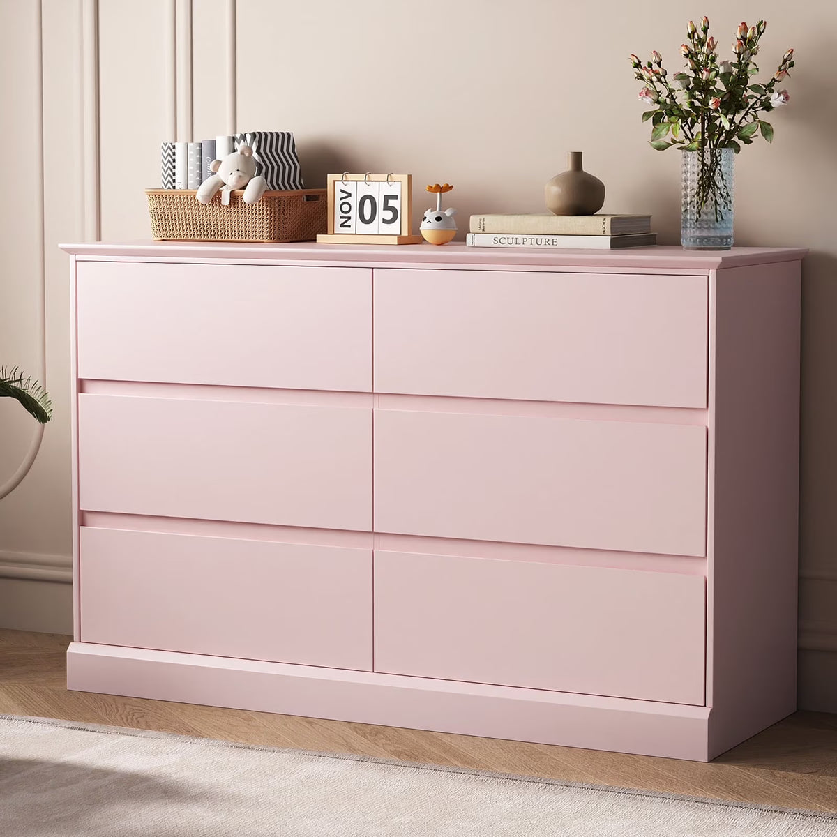White Dressers Bedroom Dresser 6 Drawer Storage Chest of Drawers Double Dresser Storage Side Cabinet Room Furniture for Bedroom Living Room