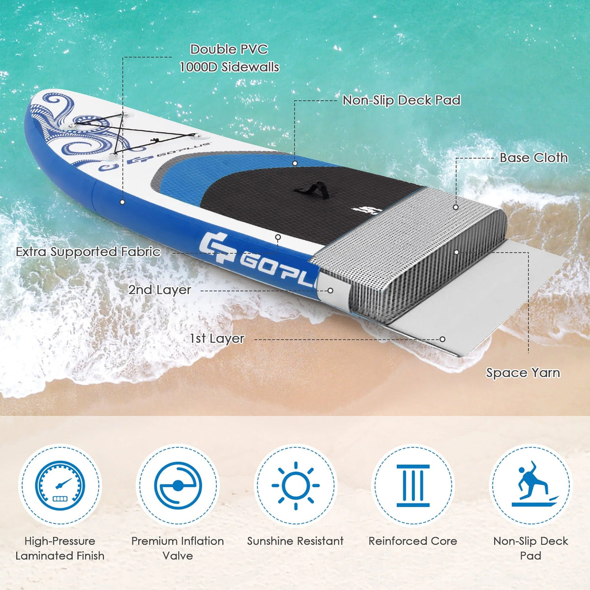 Goplus 10.5�?Inflatable Stand Up Paddle Board 6" Thick SUP W/Carrying Bag Aluminum Paddle