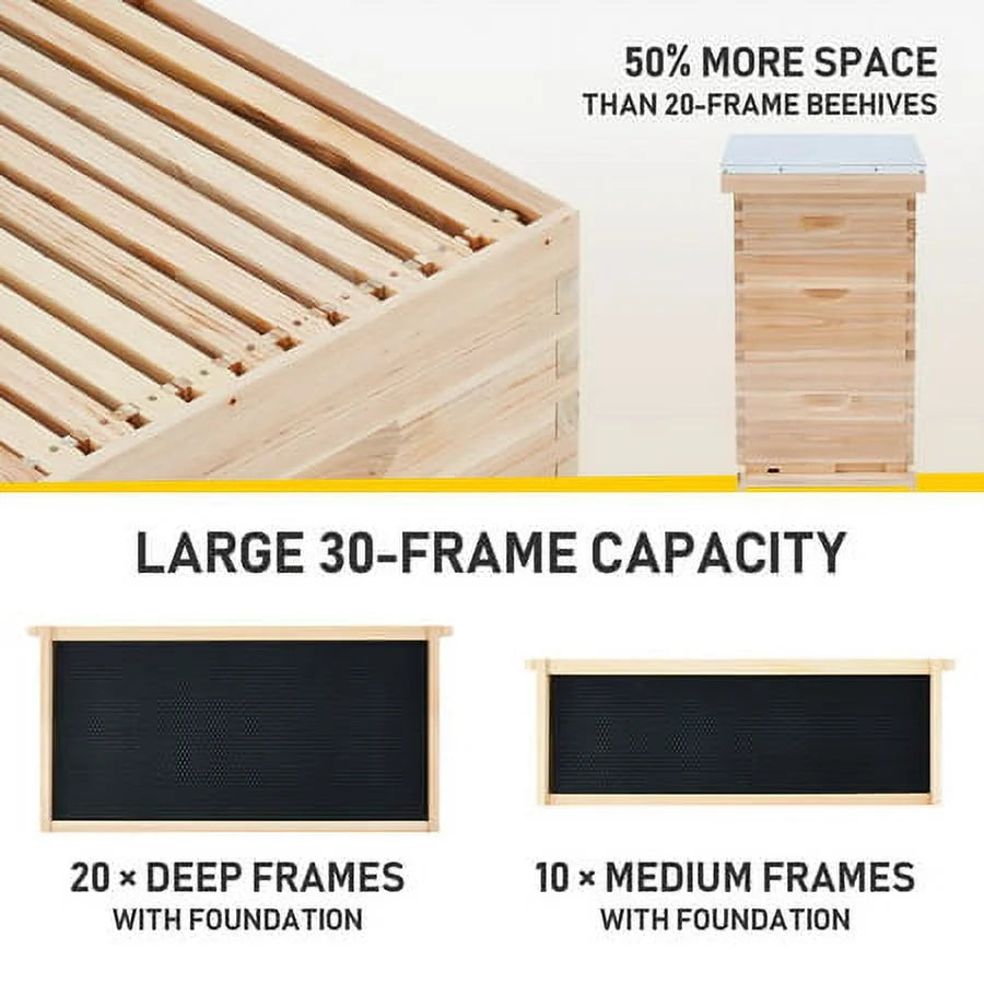 Preenex 30-Frame Wooden Beehive with Metal Roof & Frames, Multi-color