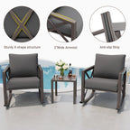 MRUAKA Rocking Chair Bistro Set,3 Piece Outdoor Patio Furniture Set with 2 Rockers and 1 Metal Coffee Table with Thick Cushions for Porch,Backyard,Poolside,Beige