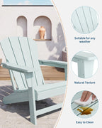 Modern HDPE Plastic Adirondack Chair - Oversize 380LB Poly Lumber Weather Resistant Firepit Chair - Outdoor Patio Chairs , Backyard, Lawn, Deck, Pool, Porch - Light Blue