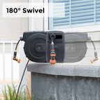 Giraffe Tools Retractable Garden Hose Reel with 1/2in-100ft Water Hose, Plastic Bracket, Wall Mounted, Dark Grey