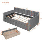 Twin Size Daybed with 2 Storage Drawers, Tufted Upholstered Sofa Bed Frame with and Wood Slat Support, Perfect for Bedroom, Gray