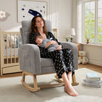 FFH Rocking Chair Nursery, Tufted Accent Rocker Chair, Upholstered Armchair with Adjustable Footrest, Side Pocket, High Backrest, Padded Seat, Polyester Blend (Retro, Dark Gray)