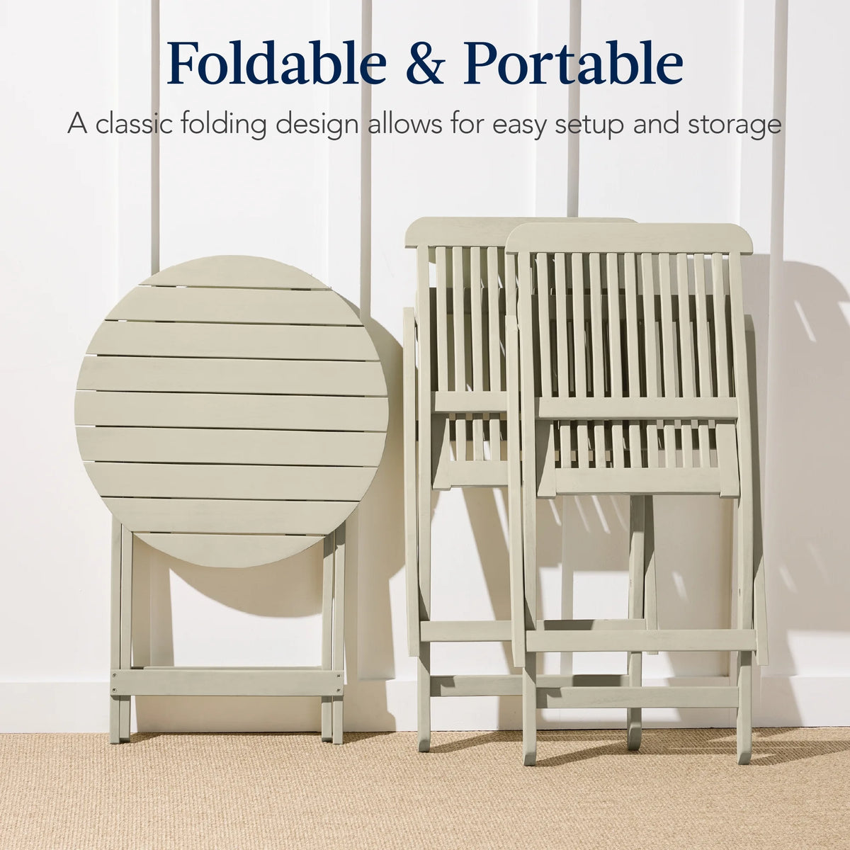 Best Choice Products 3-Piece Acacia Wood Bistro Set, Folding Patio Furniture w/ 2 Chairs, Table - Natural