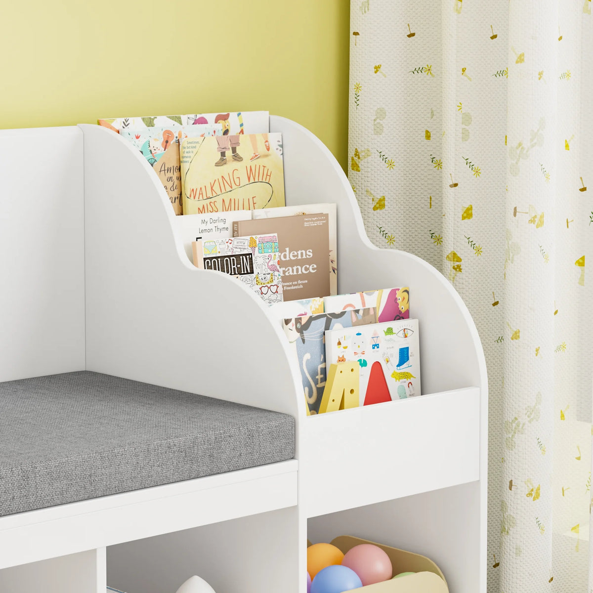 Homfa Kids Bookcase with Reading Nook, Wooden Kids Bookshelf and Storage Toy Cube Organization with Adjustable Shelf, 31.5'' H x 54.5'' W, White