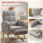 FFH Rocking Chair Nursery, Tufted Accent Rocker Chair, Upholstered Armchair with Adjustable Footrest, Side Pocket, High Backrest, Padded Seat, Polyester Blend (Retro, Dark Gray)