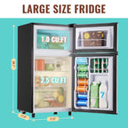 WANAI 5.0 Cu.ft Mini Refrigerator with Freezer 7 Settings Temp Adjustable Large Compact Fridge Silver