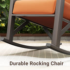 MRUAKA Rocking Chair Bistro Set,3 Piece Outdoor Patio Furniture Set with 2 Rockers and 1 Metal Coffee Table with Thick Cushions for Porch,Backyard,Poolside,Beige
