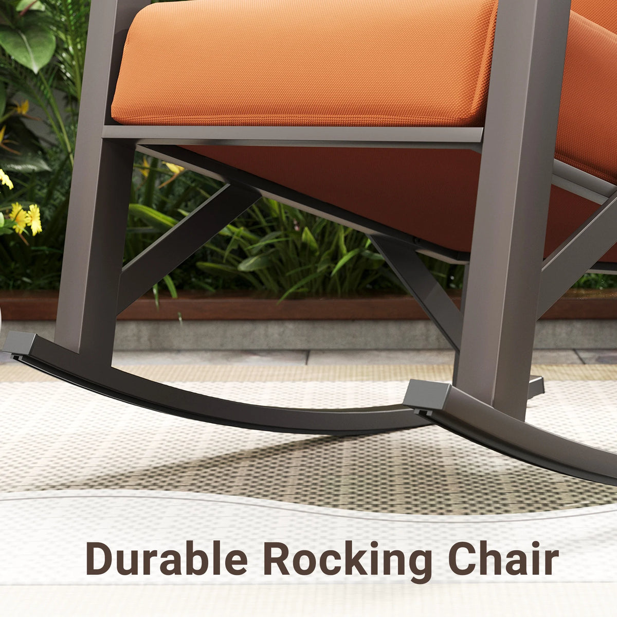 MRUAKA Rocking Chair Bistro Set,3 Piece Outdoor Patio Furniture Set with 2 Rockers and 1 Metal Coffee Table with Thick Cushions for Porch,Backyard,Poolside,Beige