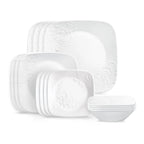 Corelle Cherish 16-Piece Embossed Square Glass Dinnerware Set (Service for 4)
