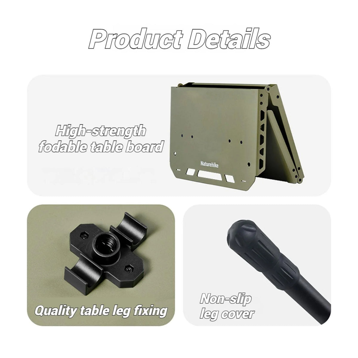 Naturehike, Portable Camping Table, Outdoor Detachable Tactical Camping Table, Lightweight Aluminium Camping Table with Light Pole, Adjustable Height
