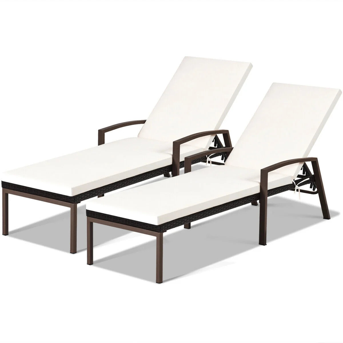 Costway 2PCS Patio Rattan Lounge Chair Chaise Recliner Back Adjustable Cushioned Garden Brown