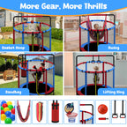 Mini Round Trampoline for Kids with Basketball Hoop, SEGMART 55'' Indoor Outdoor Toddler Trampoline with Enclosure Net, Swing, Sandbag, Ring, Ocean Balls, Small Trampoline Gift for Boys Girls, Blue