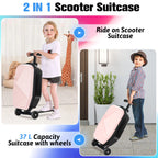 Advwin Scooter Luggage for Kids & Adults, Hardside Ride on Suitcase for Kids Ages 4-15 Multifunctional Lightweight Foldable Carry on Luggage with Wheels Ride on for Children Teenagers, Pink