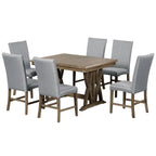 Harper & Bright Designs Farmhouse 7 Pieces Extendable Dining Table Set for 6, Solid Wood Kitchen Table with Butterfly Leaf and 6 Upholstered Chairs, Brown