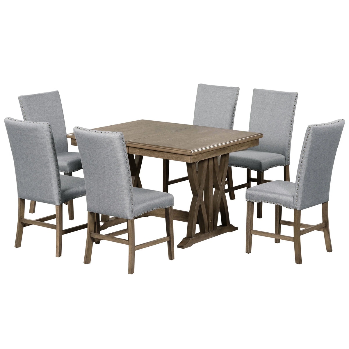 Harper & Bright Designs Farmhouse 7 Pieces Extendable Dining Table Set for 6, Solid Wood Kitchen Table with Butterfly Leaf and 6 Upholstered Chairs, Brown