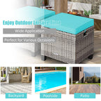 Costway 2PCS Patio Rattan Cushioned Ottoman Seat  Foot Rest TableTurquoise
