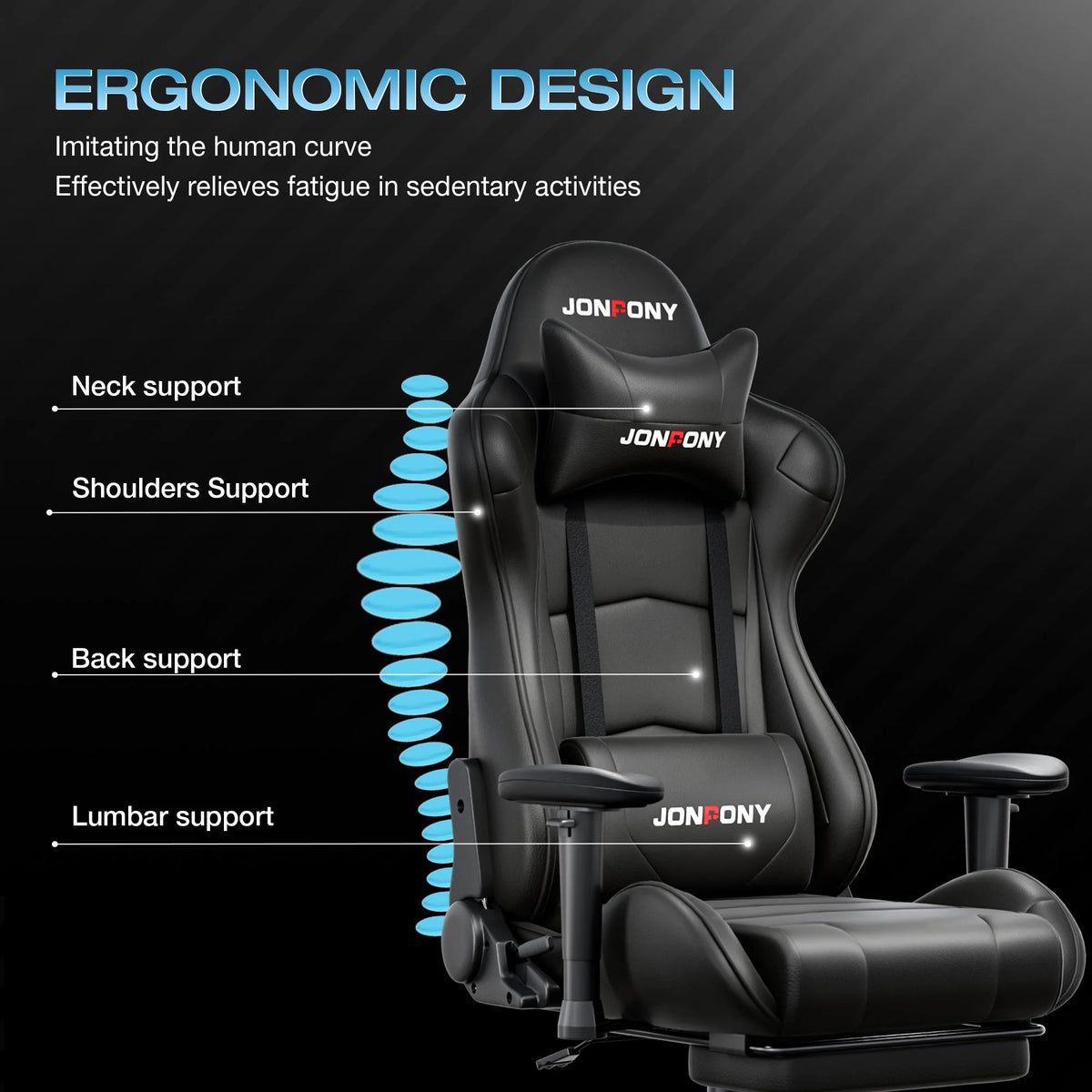 JONPONY Big and Tall 500LBS Gaming Chair, Ergonomic Design, Gamer Chair PU Leather with Footrest and Lumbar Support, High Back Office Chair Support 8 Hours Long Sitting,Red Computer Chair,Red