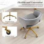 Home Office Swivel Desk Chair, Modern Velvet Vanity Chair, Height Adjustable Armchair with Gold Base, Ergonomic Office Chair for Task Study Computer Room, Beige