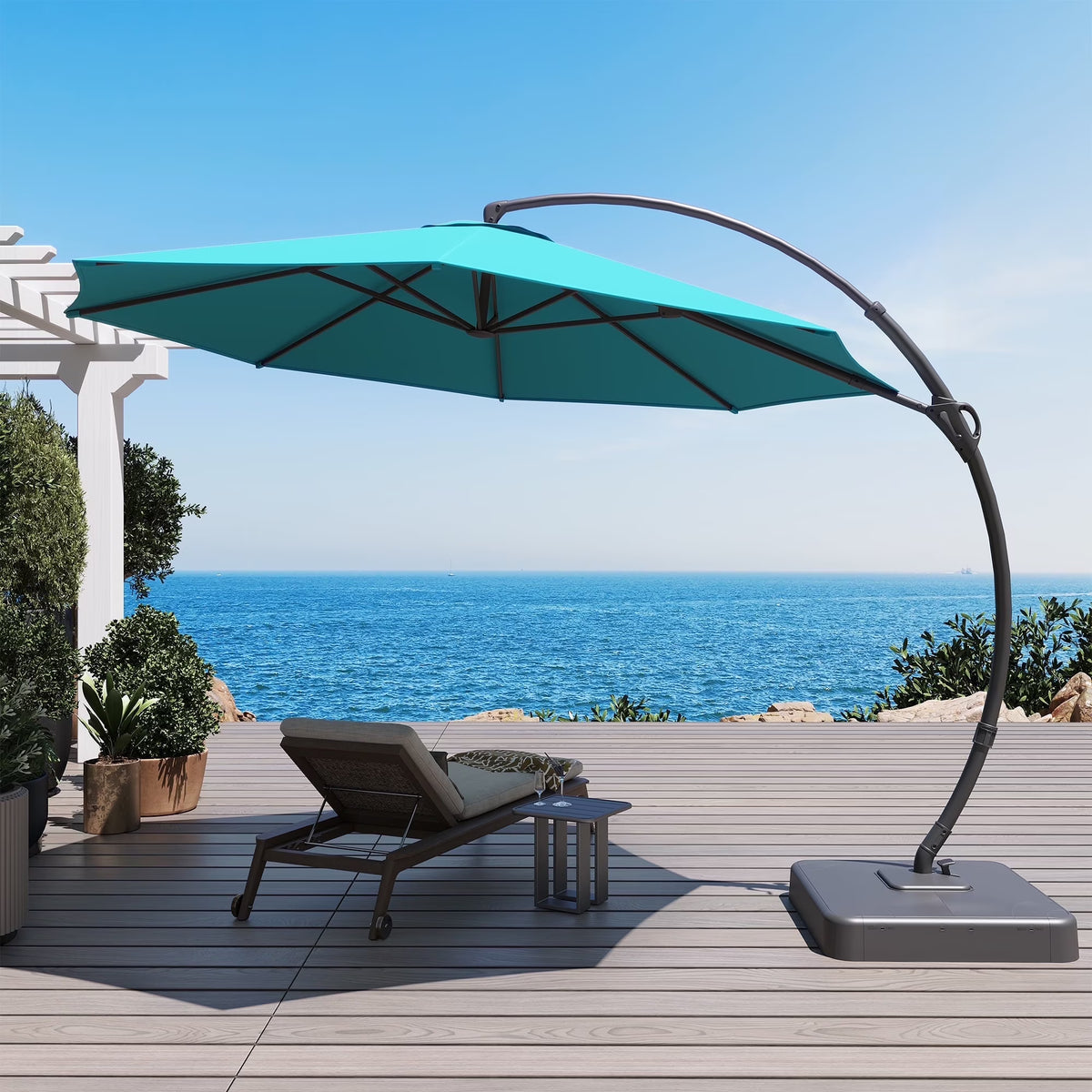 LAUSAINT HOME 11FT Patio Umbrella with Base, Outdoor Deluxe Curvy Cantilever Umbrella for Patio Pool Deck, Champagne
