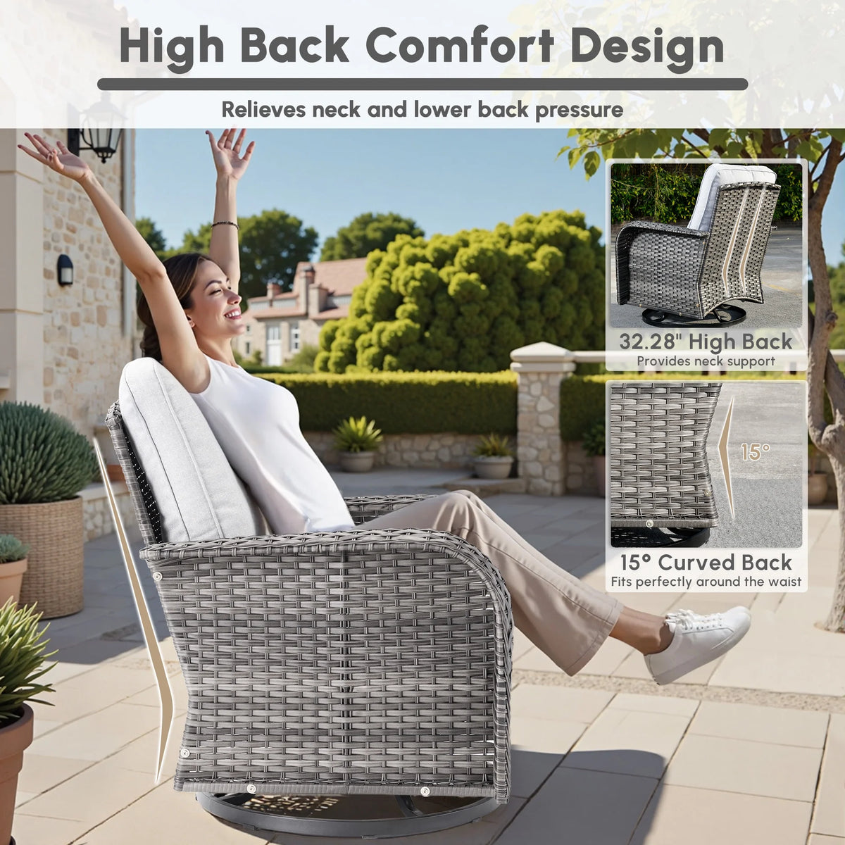 Ovios 5 Pieces Outdoor Patio Furniture Set High Back All Weather Wicker Conversation Set with Swivel Chairs & Coffee Table, Dark Gray