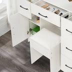 Yamissi Makeup Vanity with 3 Color Lights, Vanity Desk with Sliding Mirror, Vanity Set Makeup Table, Storage Drawers and Shelves, White