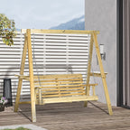 Outsunny 2-Seat Outdoor Swing Chair, Porch Swing with Stand and Side Tables, for Garden, Poolside, Backyard, Natural
