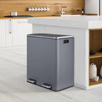 Arlopu 60 L/16 gal Dual Trash Can, Stainless Steel Garbage Can for Kitchen, Recycle Bin with Lid
