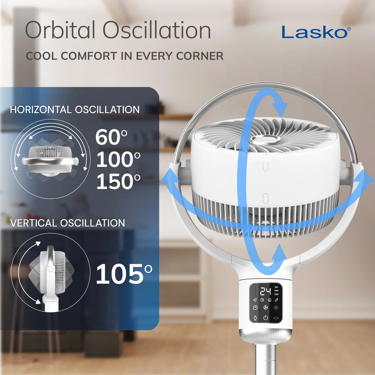 Lasko Whirlwind 7�� 24-Speed Orbital Motion 25ft/s Airflow Remote Control Pedestal Fan, APDC301