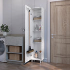 FM FURNITURE Clarno Tall Storage Cabinet, Single Door with Broom Hangers ,White