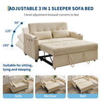 3 in 1 Convertible Sleeper Sofa Bed, Corduroy Futon Couches with Pull-Out Bed, Adjustable Backrest, Charging Port & Side Pockets, Modern Upholstered Sofa for Living Room, Guest Room