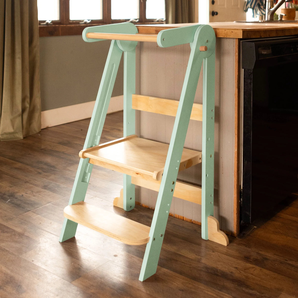 HARPPA Foldable Toddler Kitchen Tower, Standing Tower for Kids Age 1.5-6 Years, White