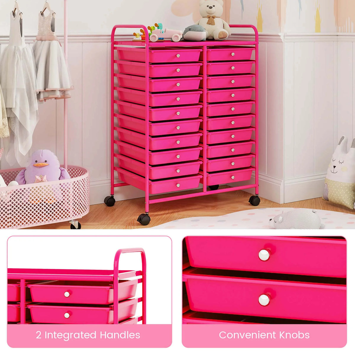 Costway 20 Drawer Rolling Storage Cart Tools Scrapbook Paper Office School Organizer Yellow
