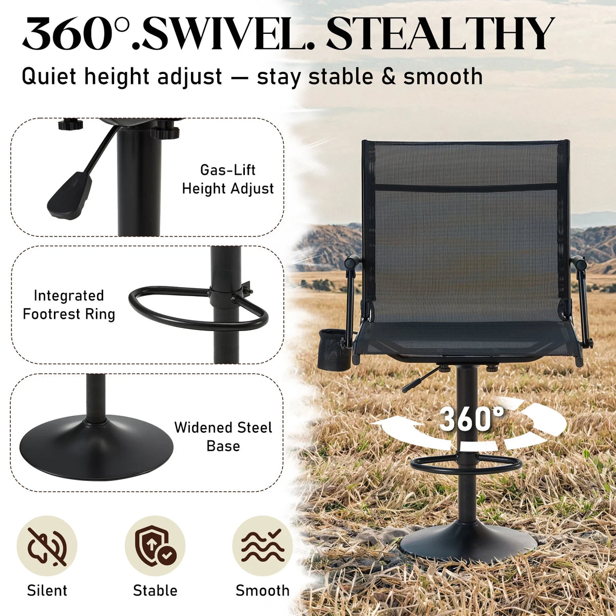 Danrelax 360�� Silent Camo Hunting Blind Chair, Armrests, Side Pouch, Telescopic Legs
