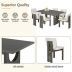 Harper & Bright Designs Farmhouse 7 Pieces Extendable Dining Table Set for 6, Solid Wood Kitchen Table with Butterfly Leaf and 6 Upholstered Chairs, Brown